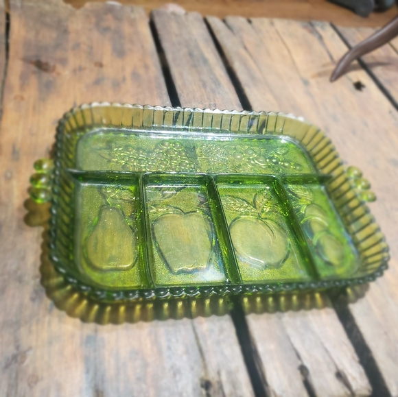 Vintage Indiana green glass Divided relish tray - Picture 1 of 3